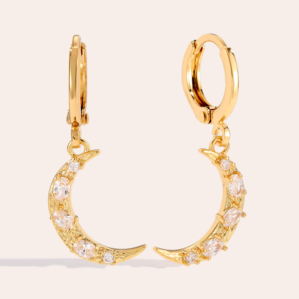 Gold-plated earrings 3cm Diamond Moon