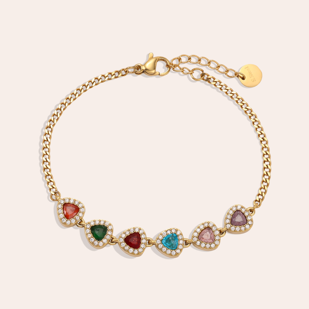 Stainless steel bracelet, 17 cm, with colourful, sparkling cubic zirconia   