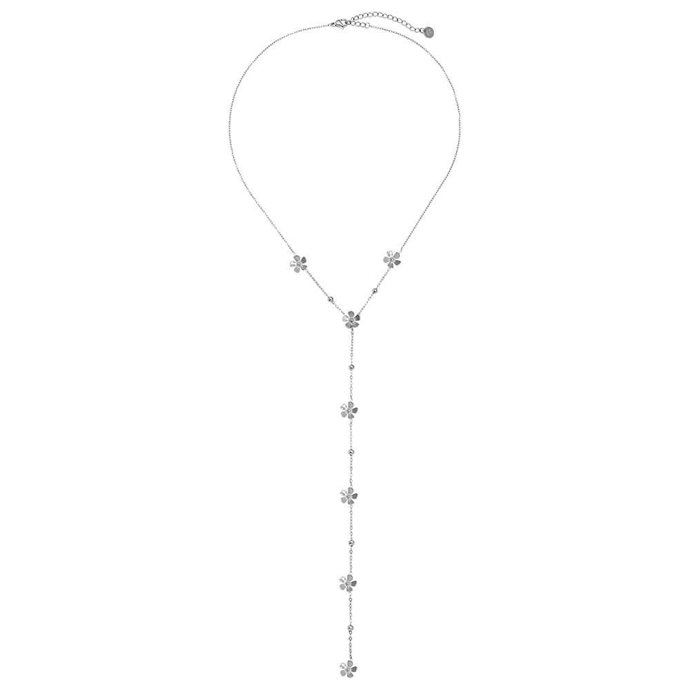 Stainless steel necklace 41cm Y-chain with flowers