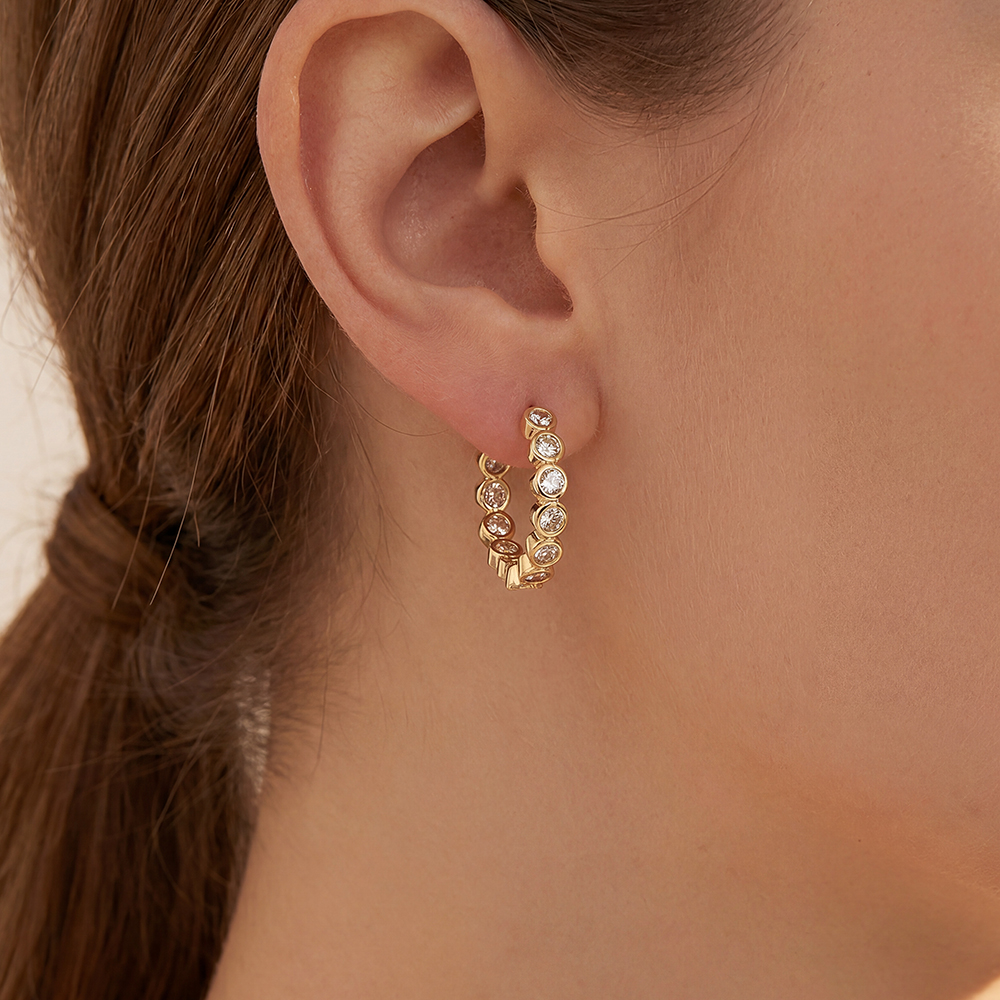 Gold-plated 16mm cubic zirconia hoop earrings