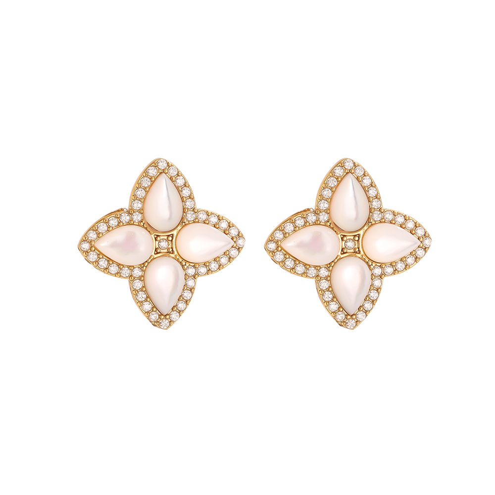Stainless steel earrings 15mm Nice Diamond Luckly Flower