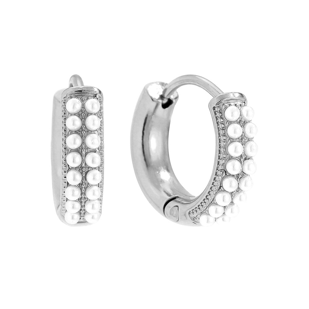 Stainless steel earrings 1.4cm Dobble Pearl Line