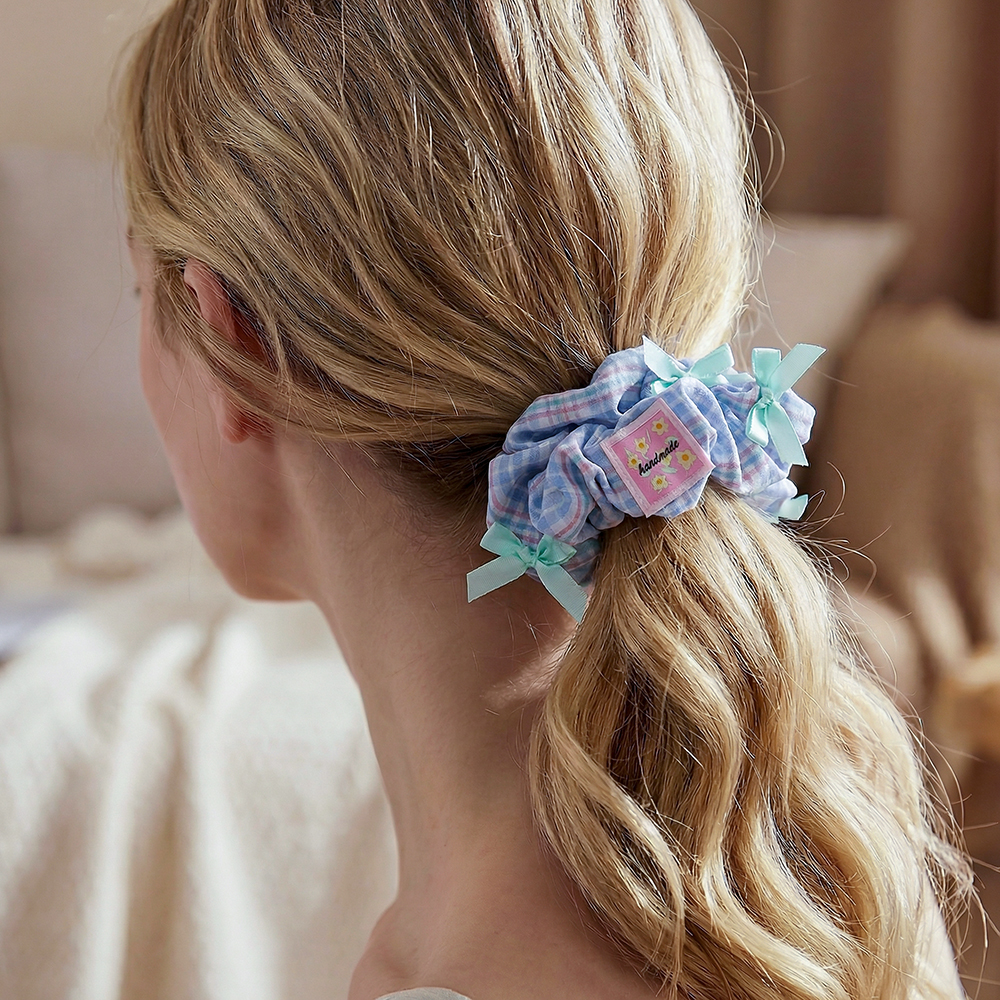 12*60mm checkerboard stiff bow scrunchie   