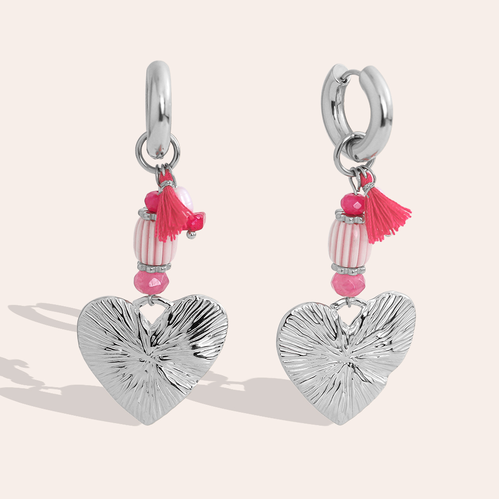 Stainless steel earrings 60*25mm ceramic heart