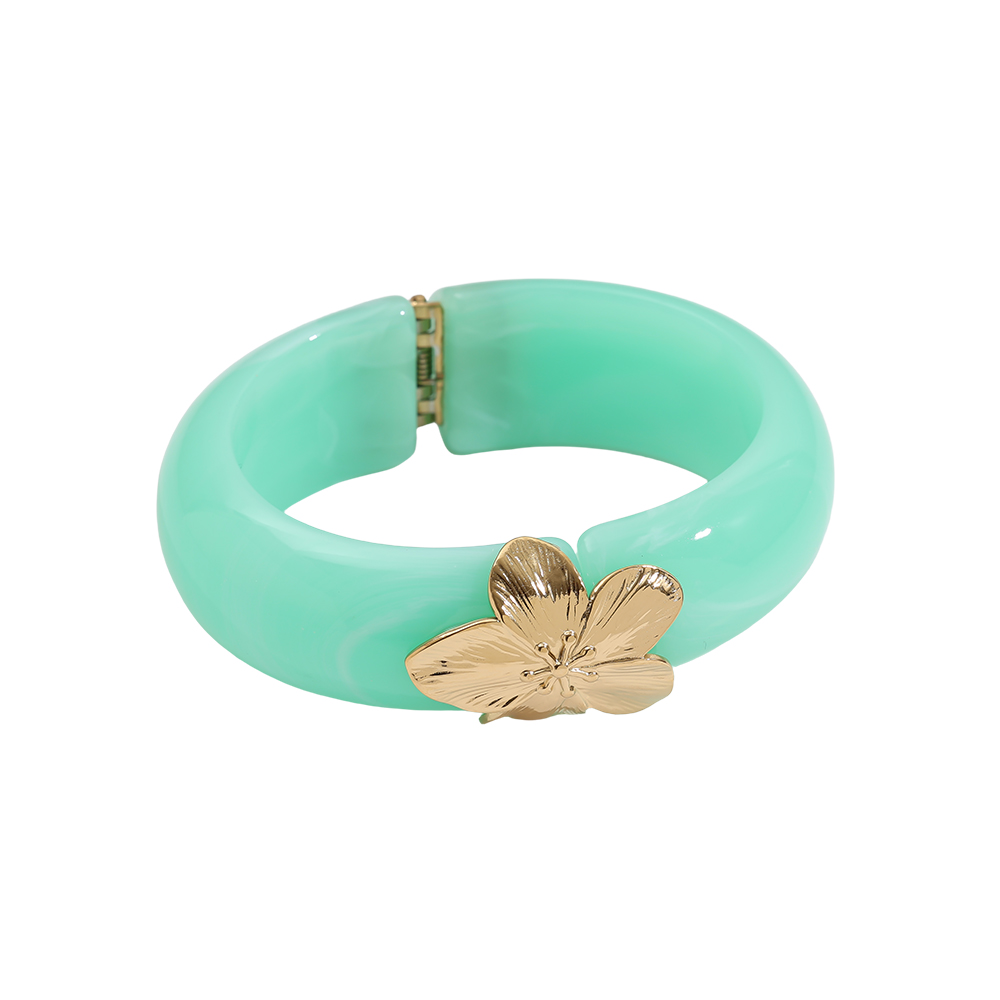 Stainless steel bangle Gold Flower Lock Resin