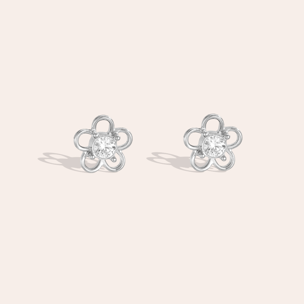 Stainless steel earrings 7mm simple small zirconia flower