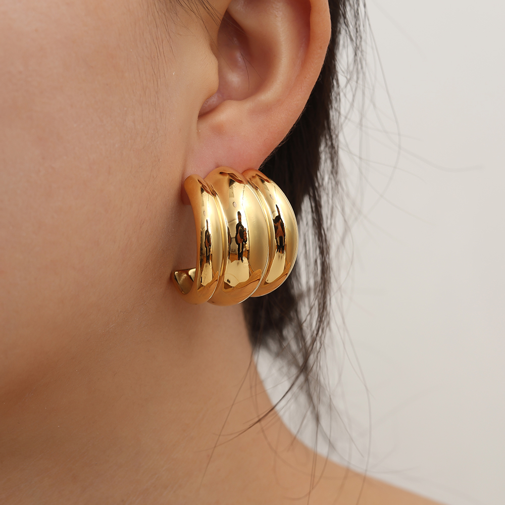 Stainless steel earrings 31mm Three Line Hoop
