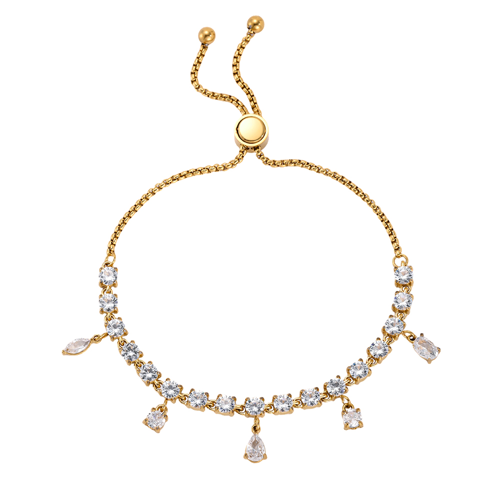 Stainless steel bracelet, adjustable, with lots of sparkling cubic zirconia