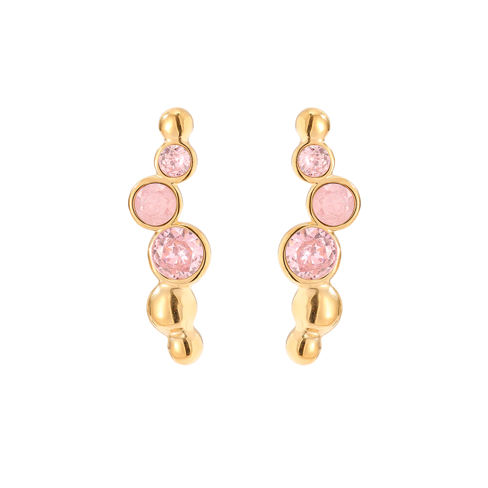 Stainless steel earrings 0.6*2.5cm Pink Round Diamond