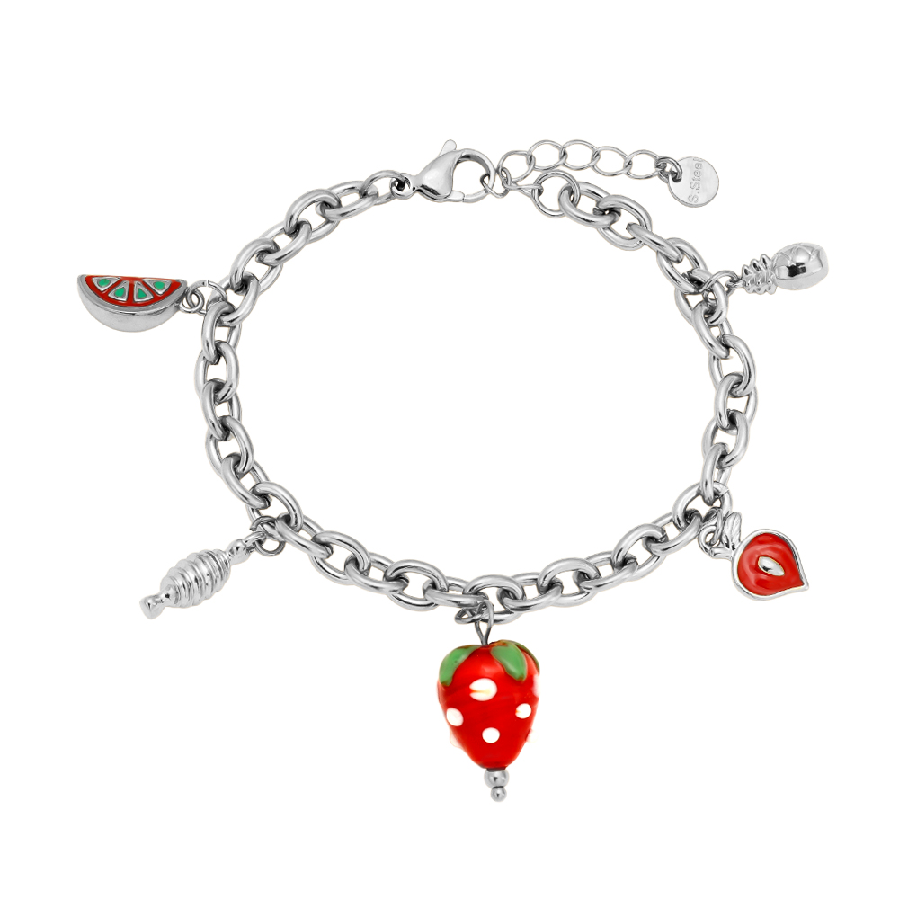 Stainless steel bracelet 18cm Strawberry Heart