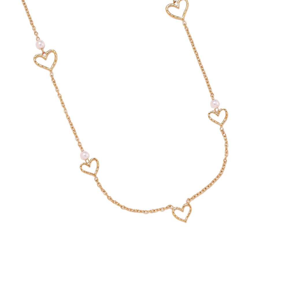 Stainless steel necklace, 95 cm, open heart beads