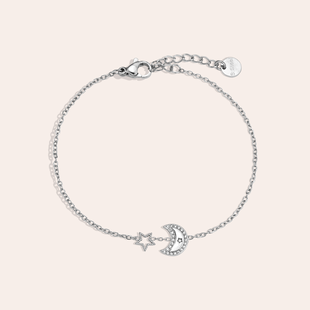 Stainless steel bracelet 17cm Diamond Moon And Star
