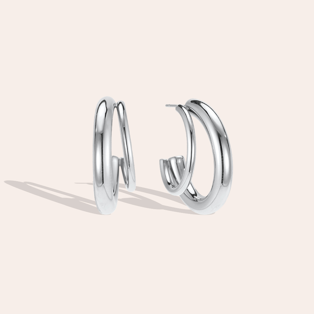 Stainless steel earrings, 25mm, two half-hoops  
