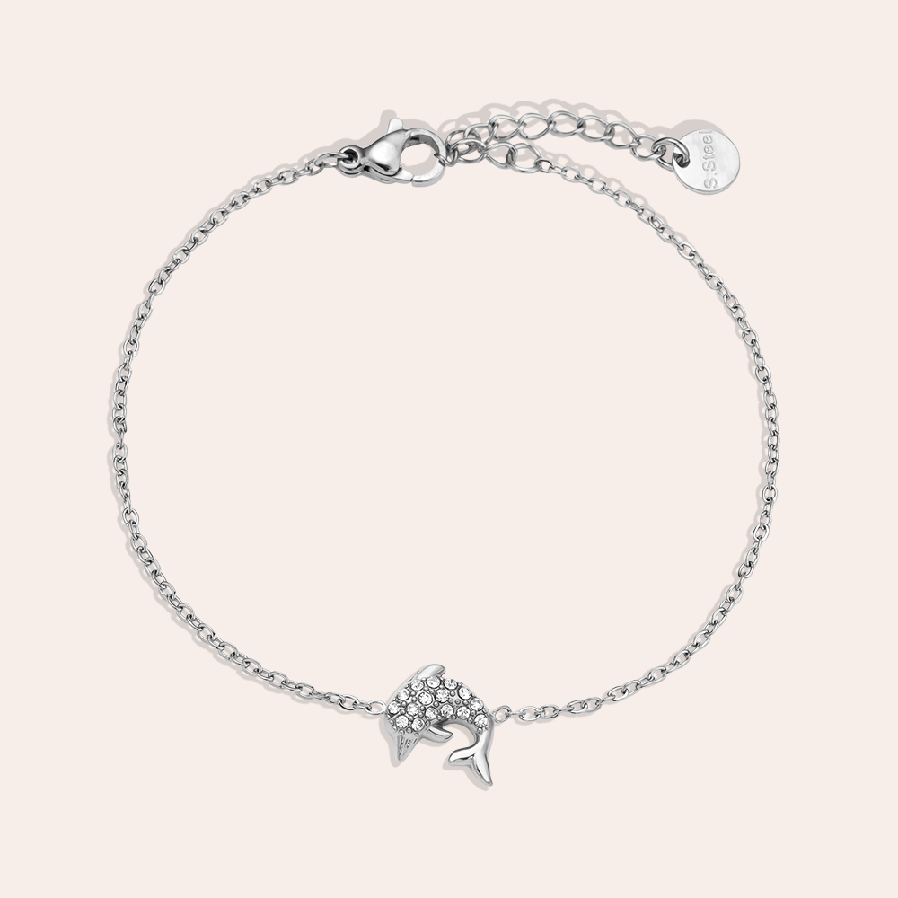 Stainless steel bracelet 17cm Diamond Dolphin