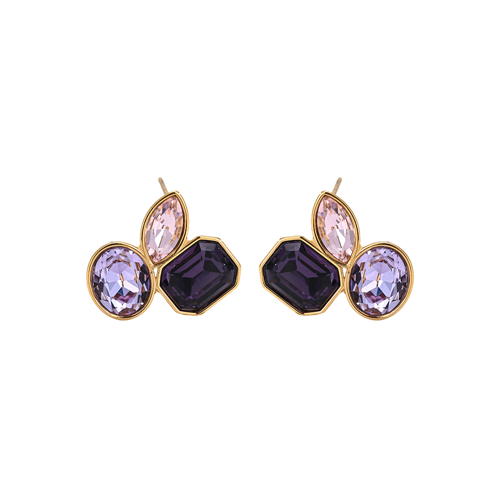 Stainless steel earrings, 21×22 mm, with three glass stones in different colours 