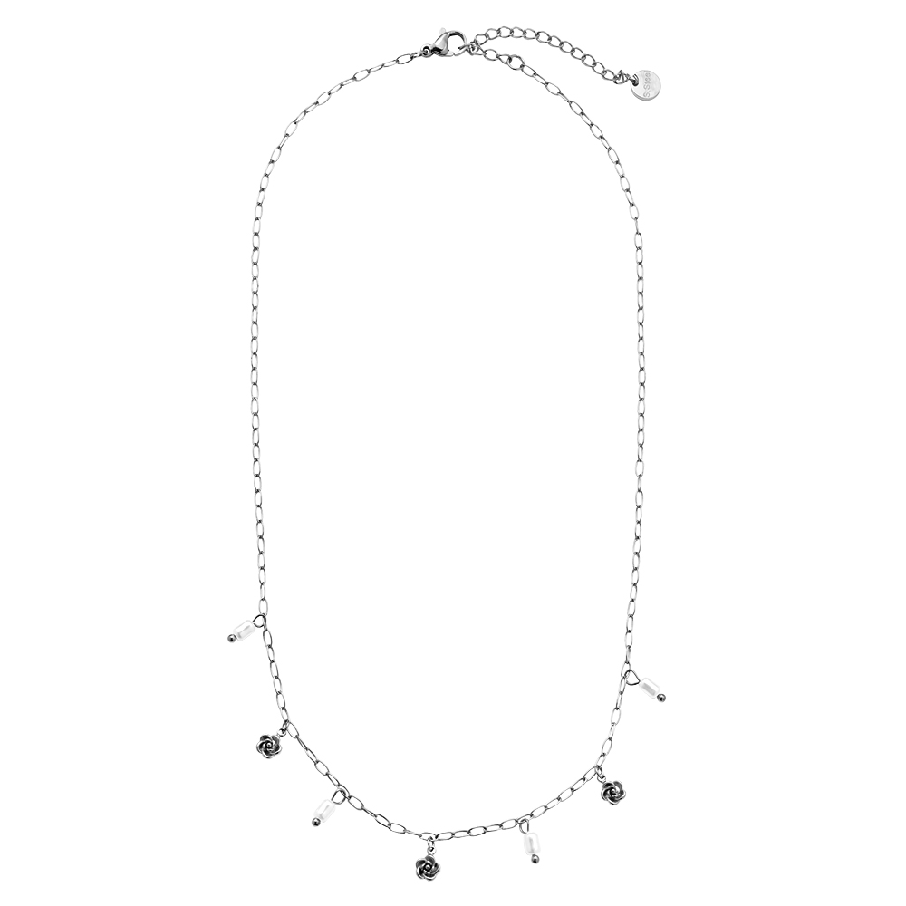 Stainless steel necklace 40cm Mini Flower And Pearl