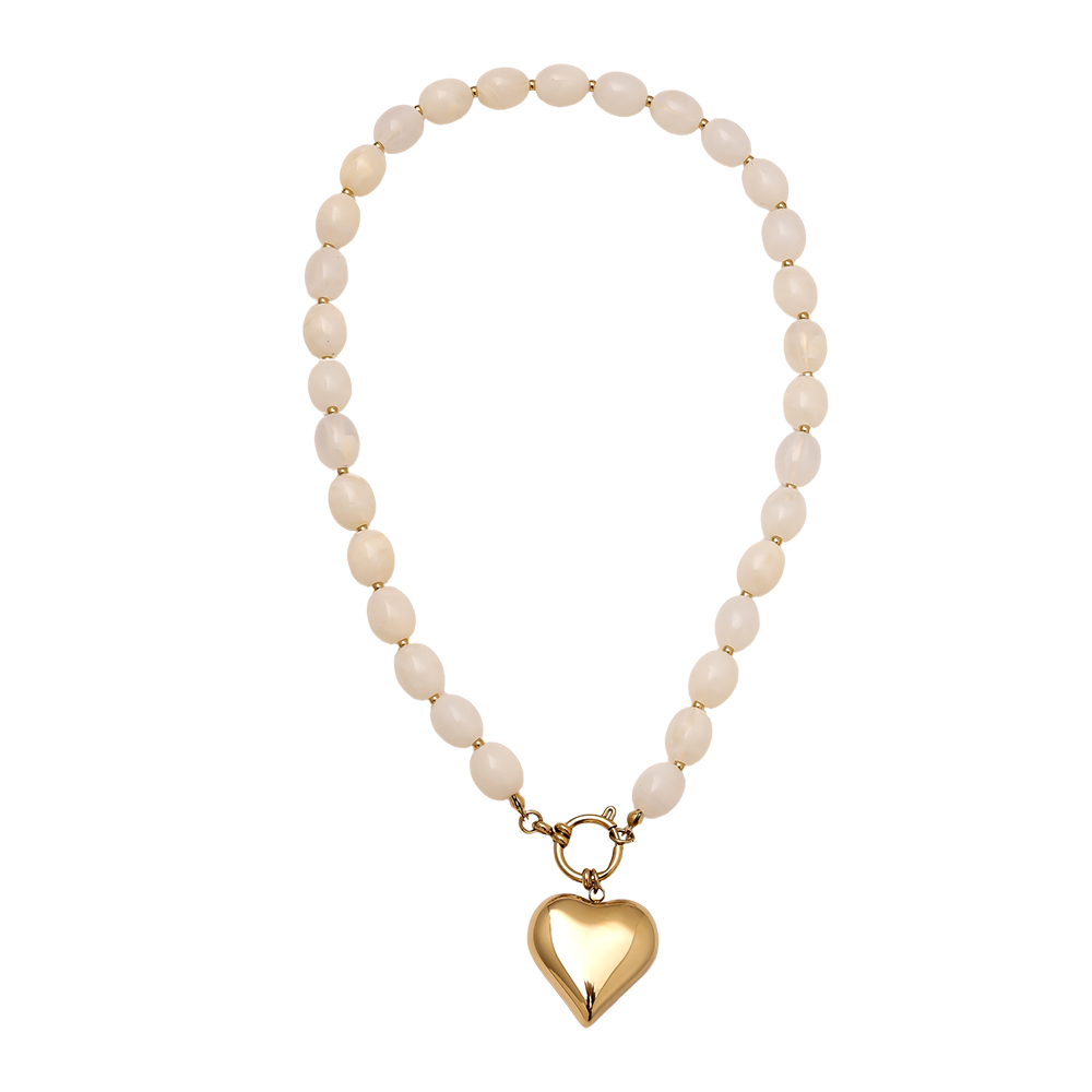 Stainless steel necklace 48cm Heart In Acrylic Pearl