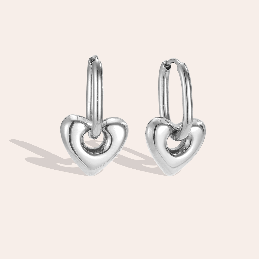 Stainless steel earrings, 21mm heart