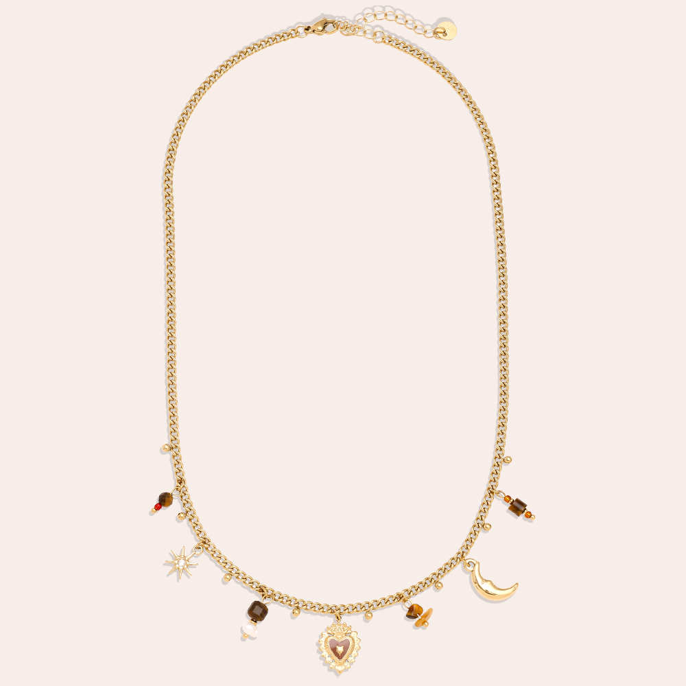 Stainless steel necklace 42cm Natural Stone And Charms