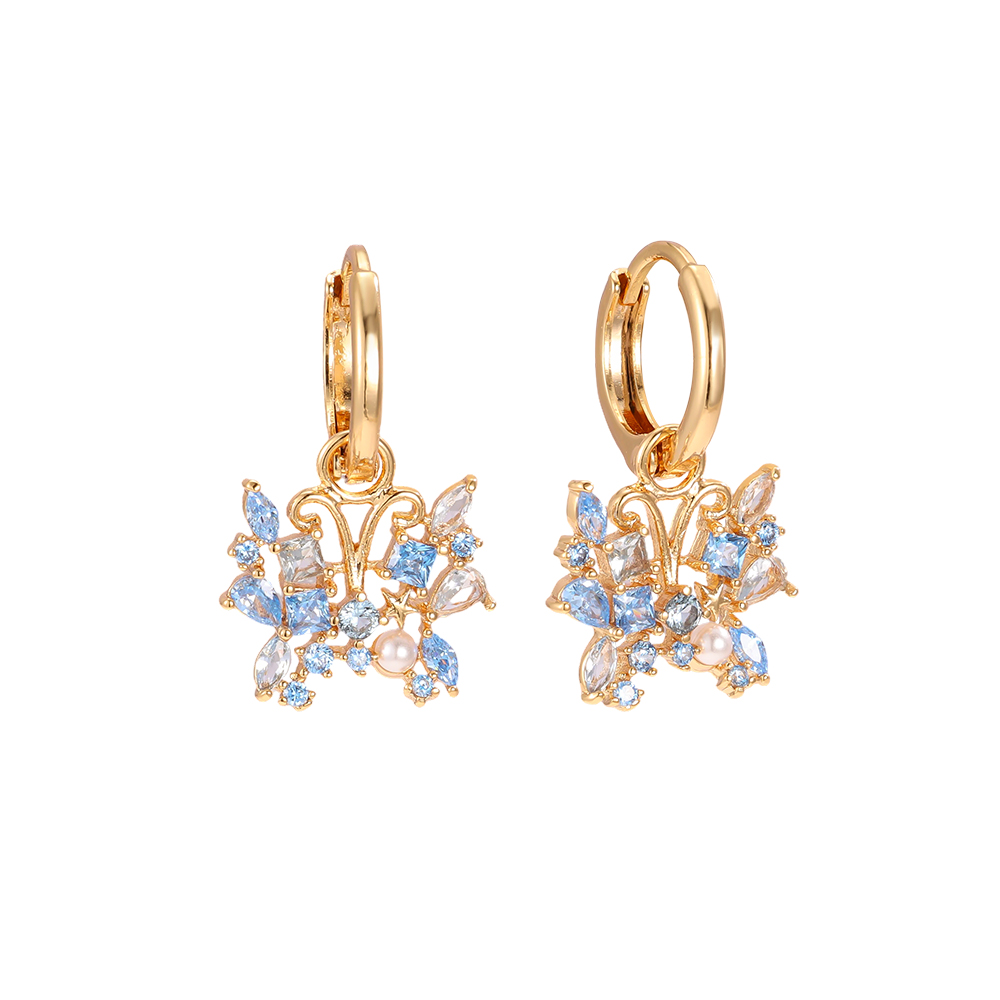 Gold-plated earrings 23mm zirconia butterfly  