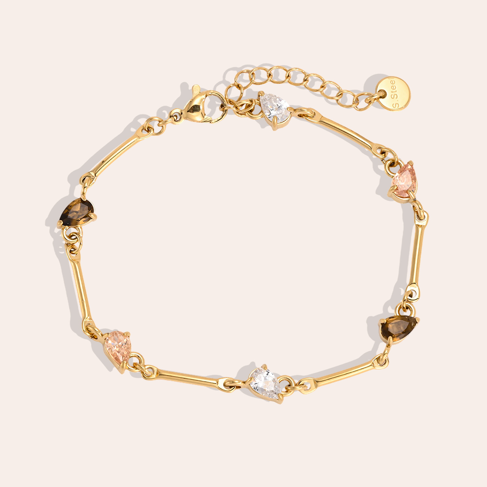 Stainless steel bracelet, 17 cm, with a few drops of cubic zirconia