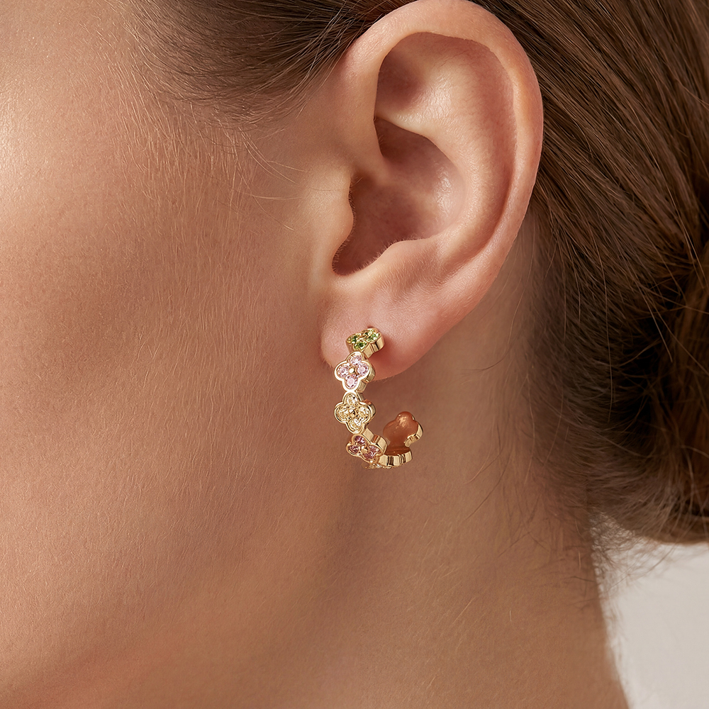 Stainless steel earrings 2.5cm Diamond Lucky Flower Hoop