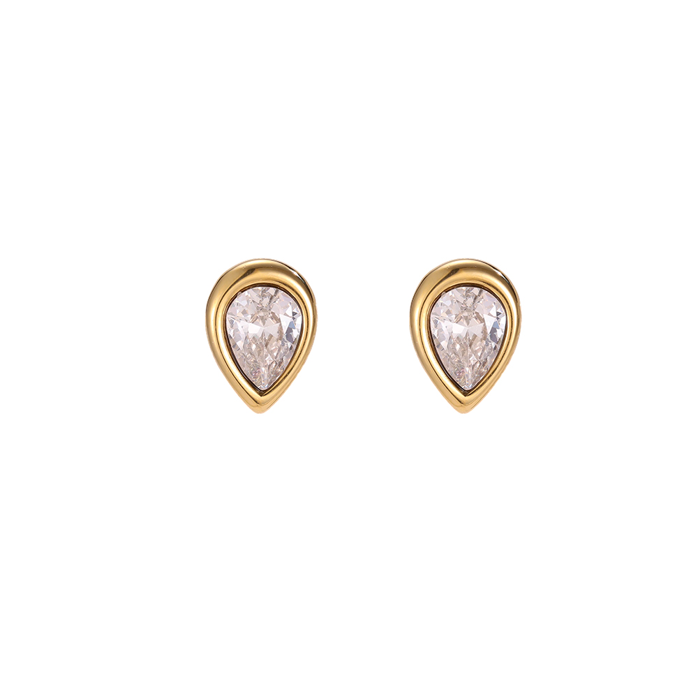 Stainless steel earrings, 10.6mm teardrop-shaped cubic zirconia