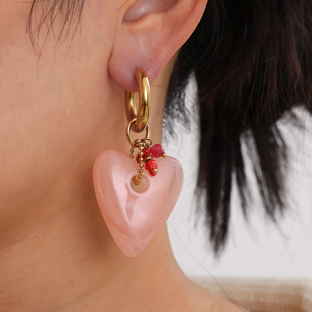 Stainless steel earrings 60*30mm acrylic heart freshwater pearls