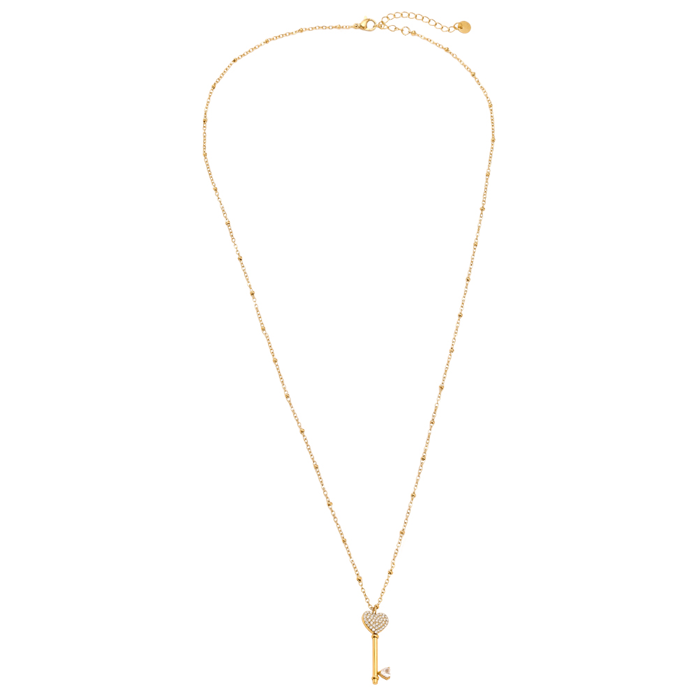 Stainless steel necklace 60cm Diamond Heart Key