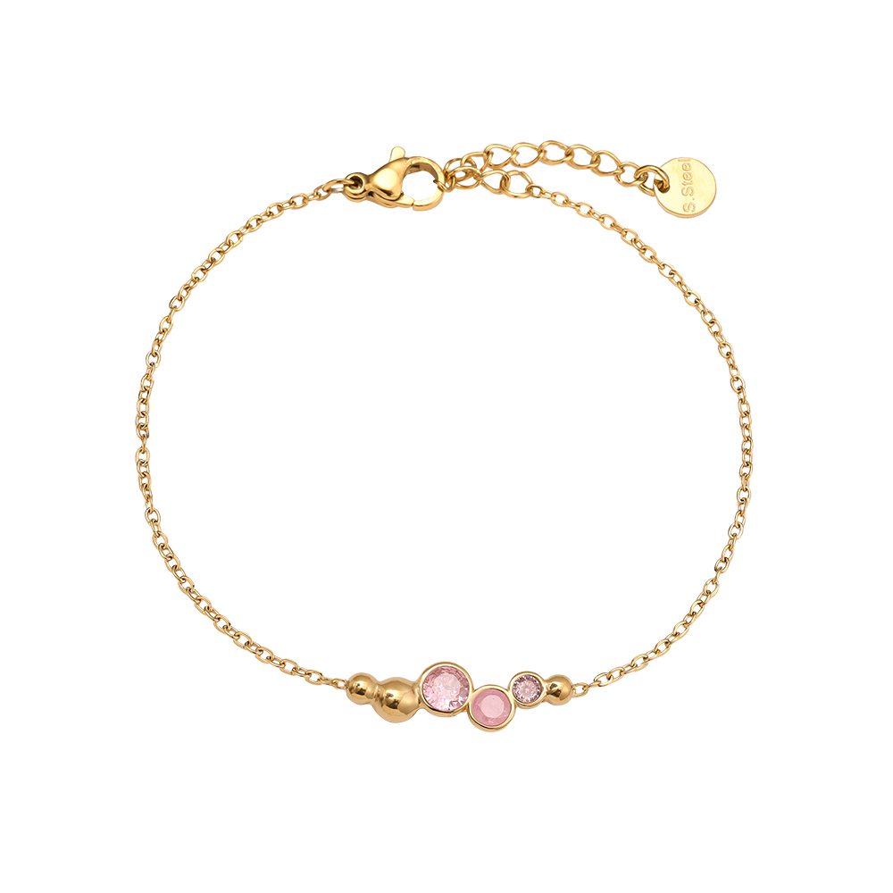 Stainless steel bracelet 17cm Pink Round Diamond