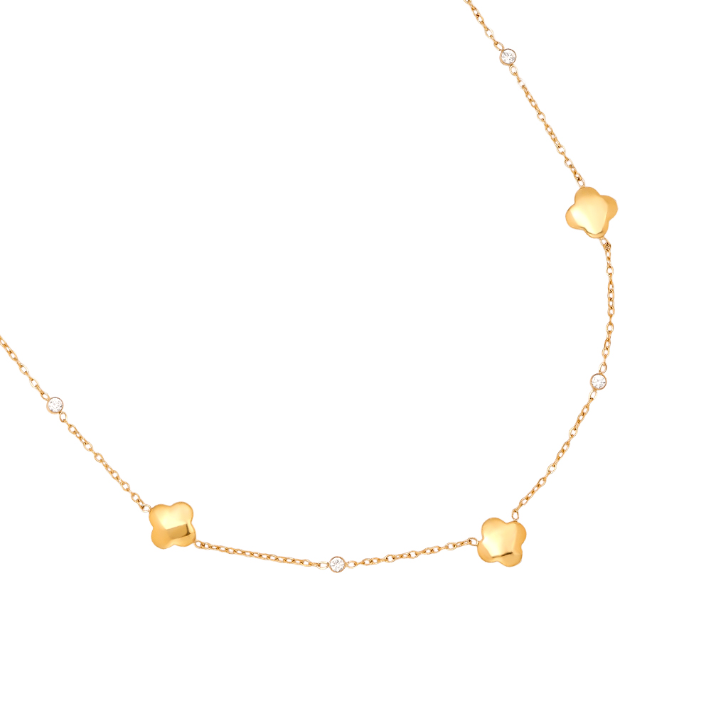 Stainless steel necklace 39cm Luckly Flower Plate