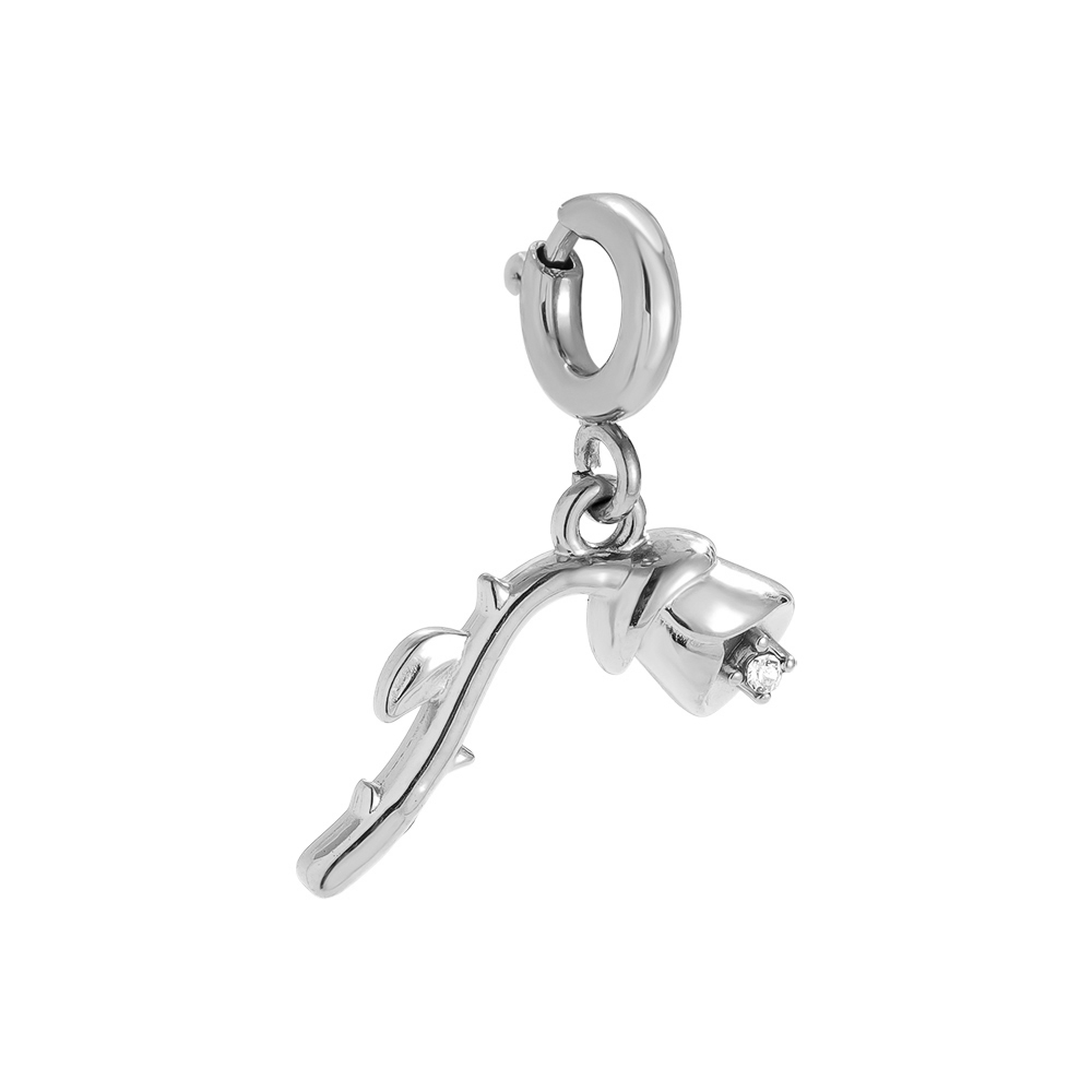 Stainless Steel Pendant 15mm Spring Clasp Rose With Diamond