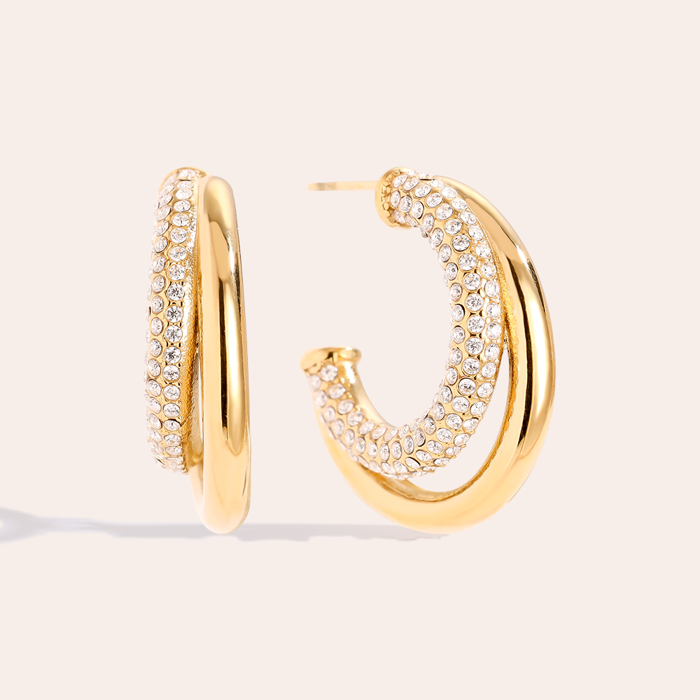 Stainless steel earrings 35mm Fine Diamond Hoop