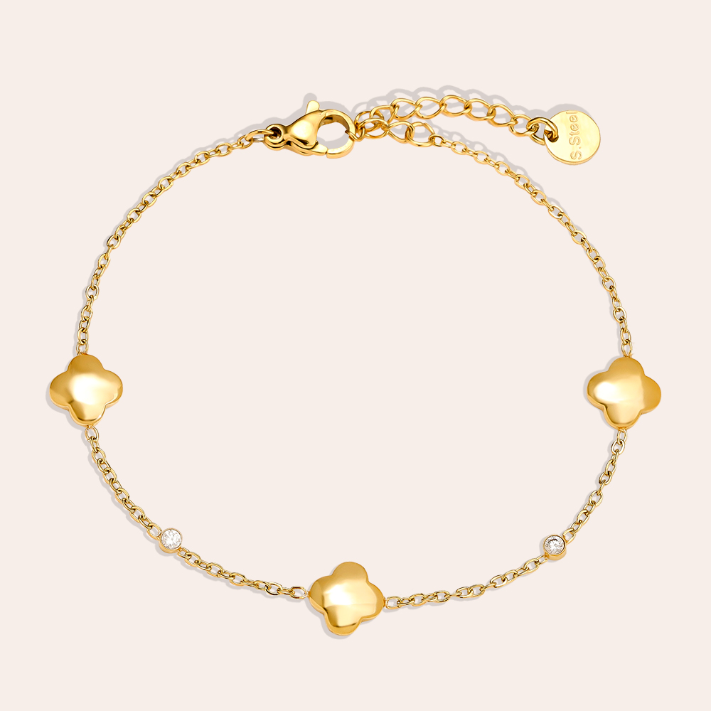 Stainless steel bracelet 16cm Classic Luckly Flower And Diamond Dots