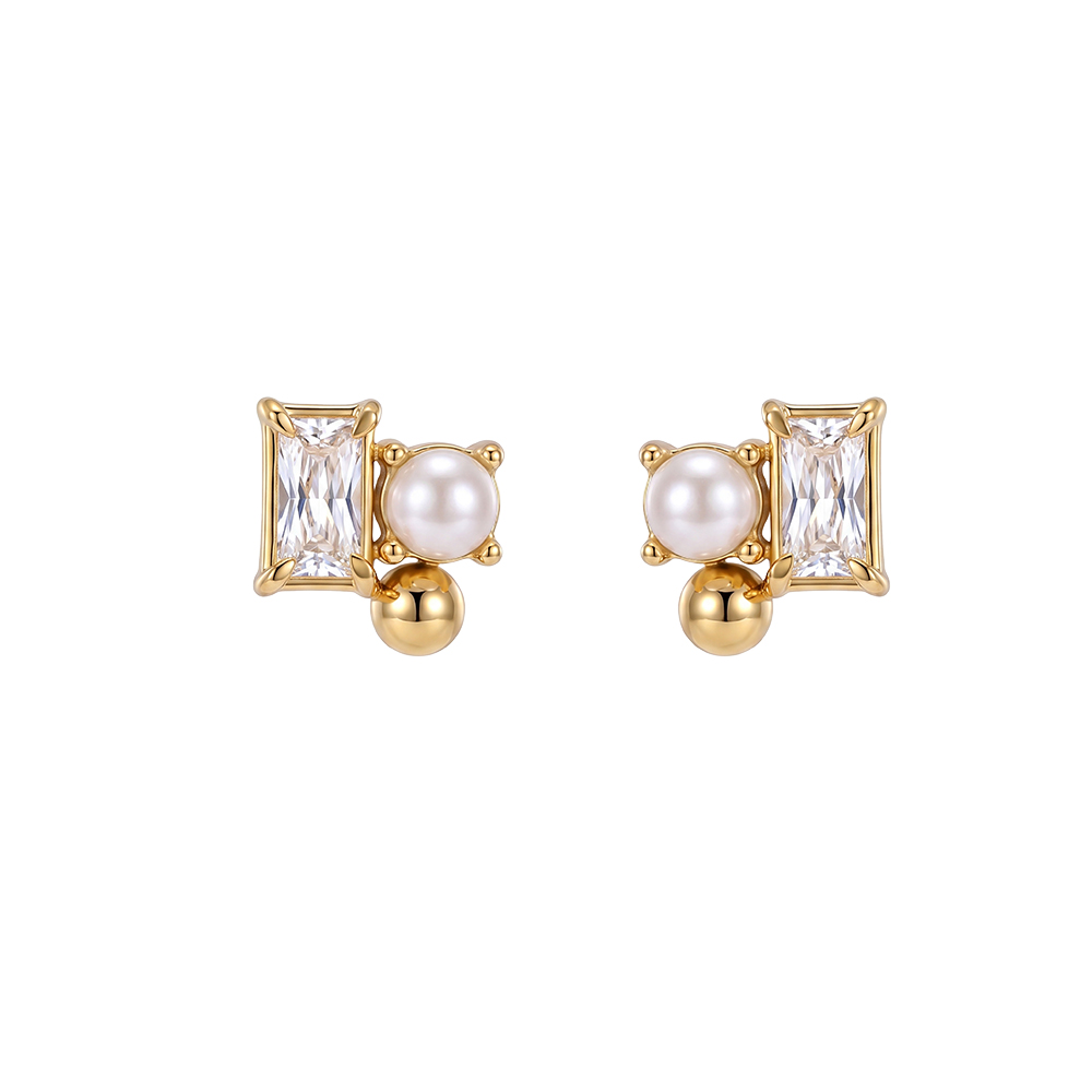 Stainless steel earrings with 6.6 mm rectangular zirconia