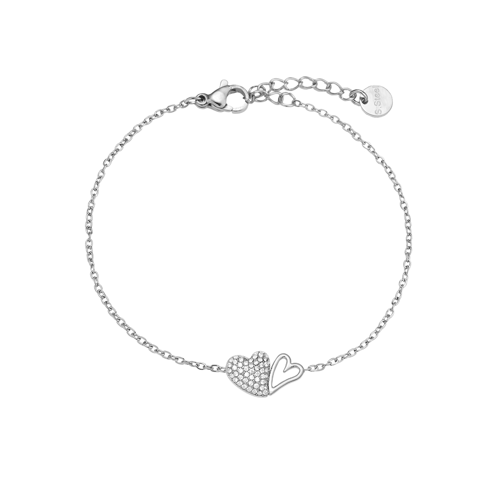 Stainless steel bracelet 17cm Two Cool Hearts