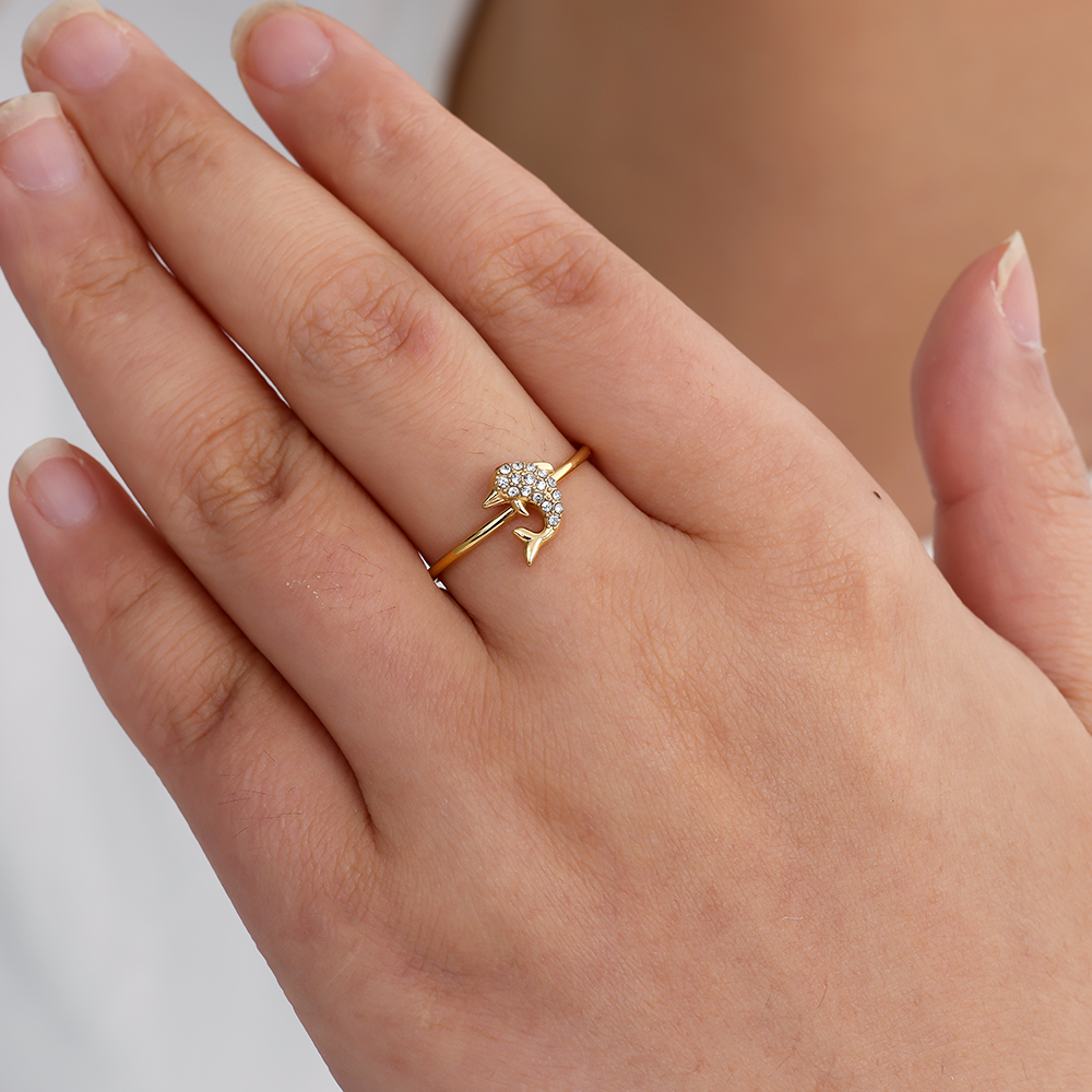 Stainless steel ring Diamond Dolphin