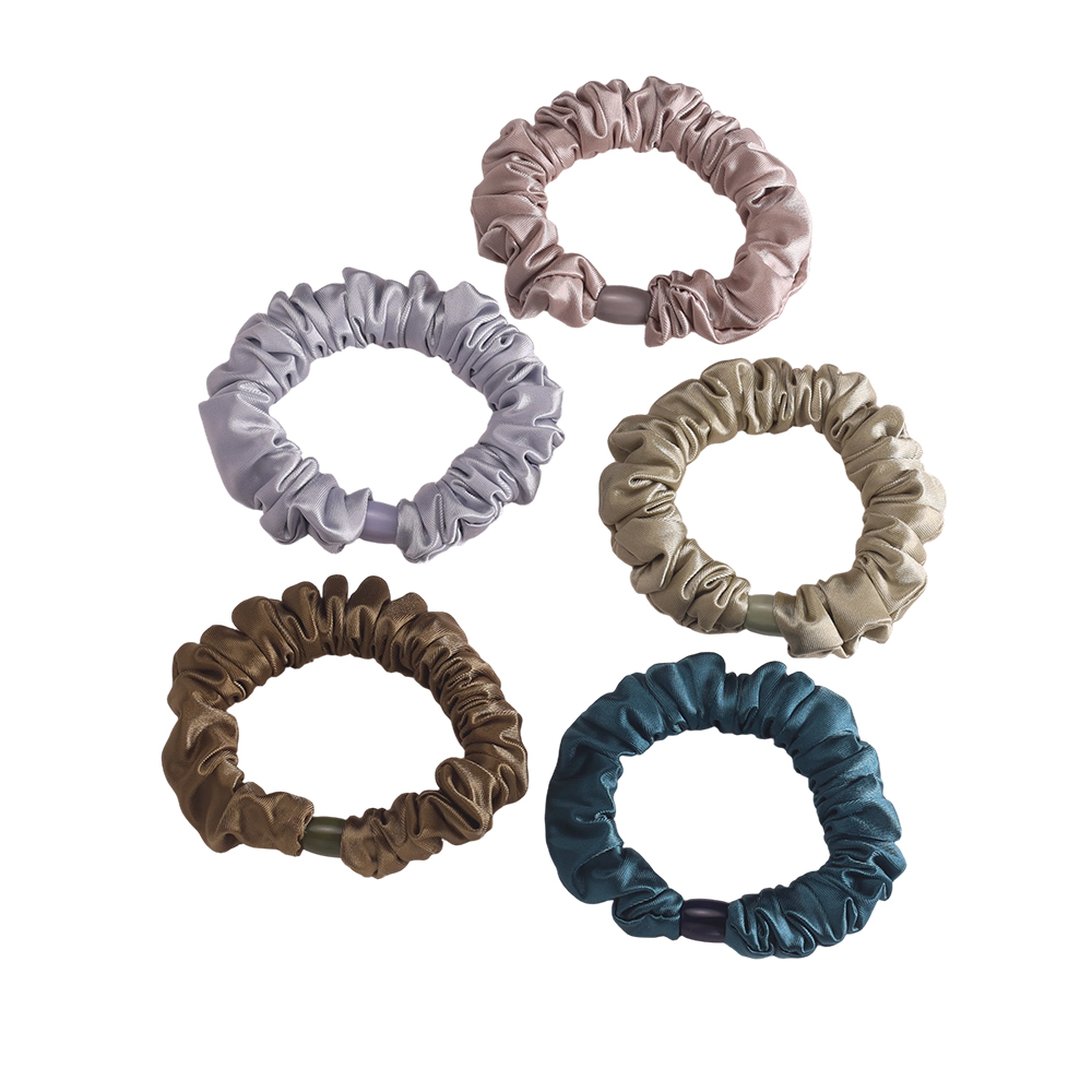 Set of 5 dark-coloured pastel satin scrunchies 