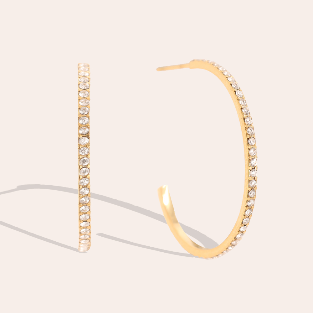Stainless steel earrings 30mm Simple Diamond Half Hoop
