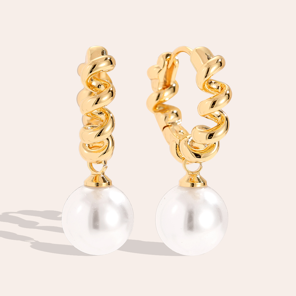 Gold-plated earrings 2.9cm Nice Twist Hoop With Pearl