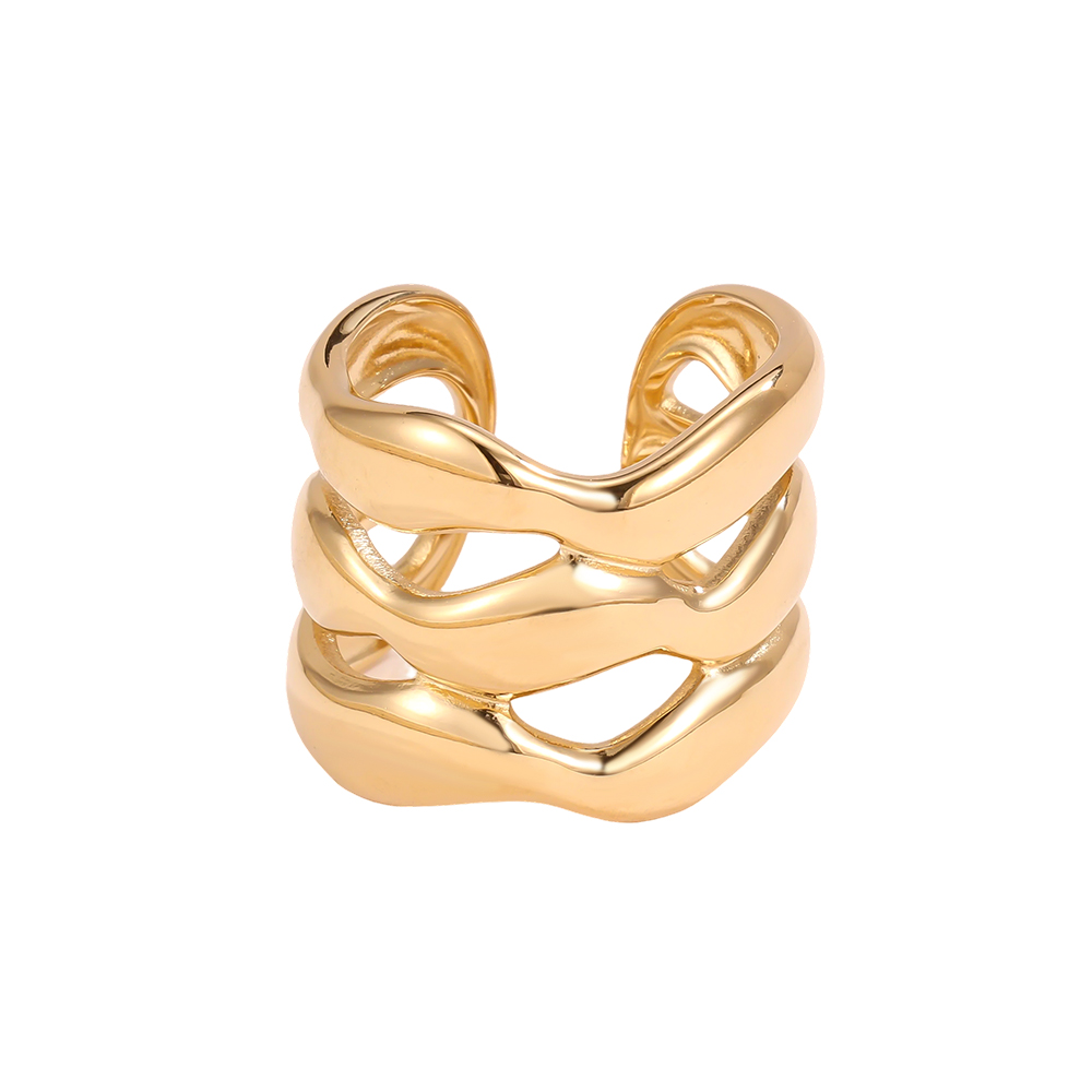 Stainless steel ring, adjustable, wave design, multi-row