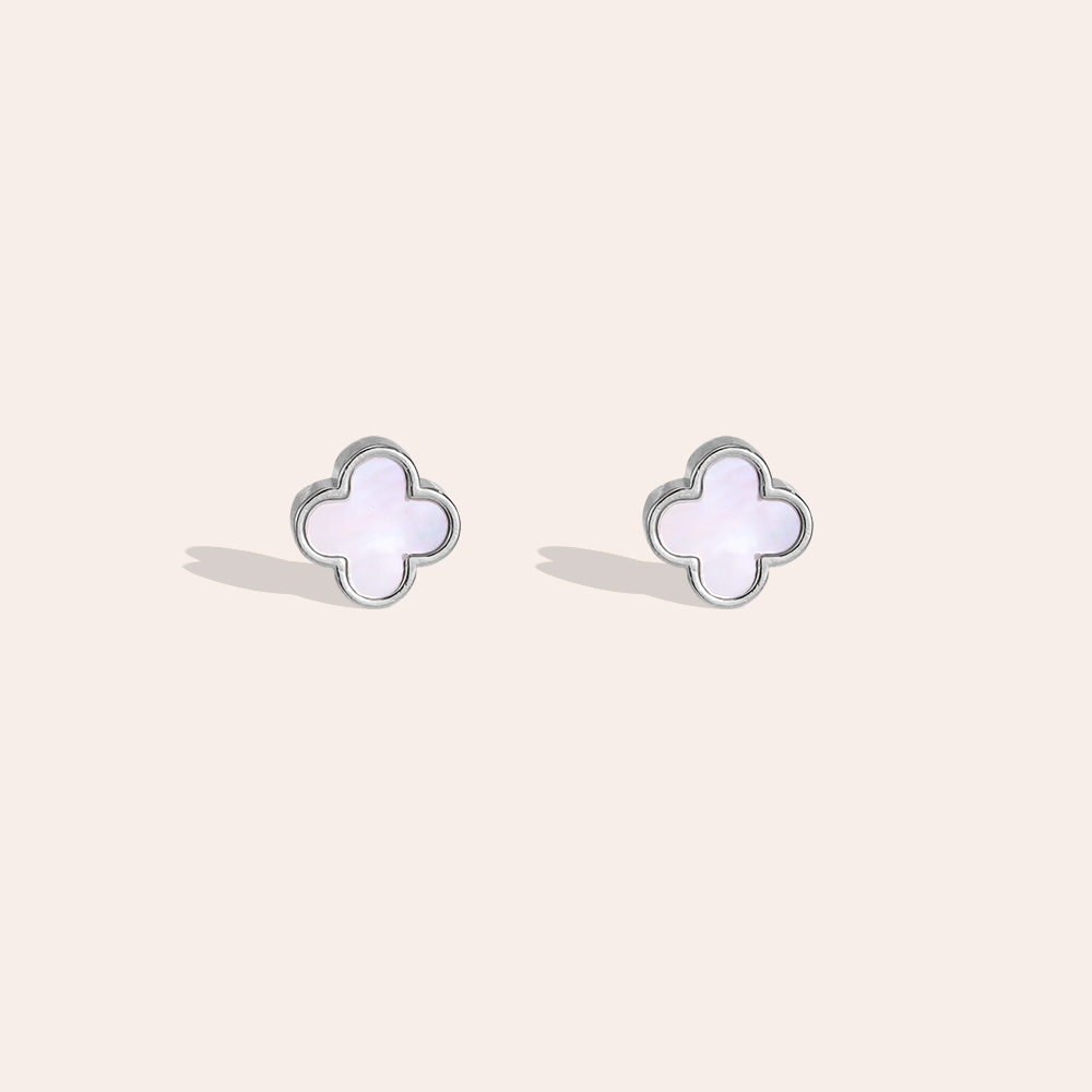 Stainless steel earrings, 7mm, shell-shaped cloverleaf  