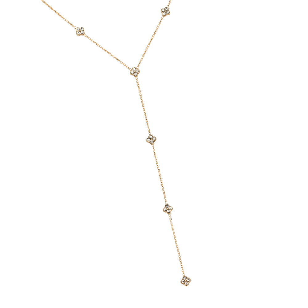 Stainless steel necklace, 42 cm, with a delicate zirconia four-leaf clover