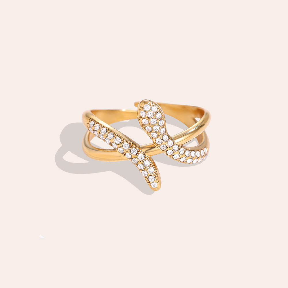 Stainless steel ring – adjustable snake ring with cubic zirconia