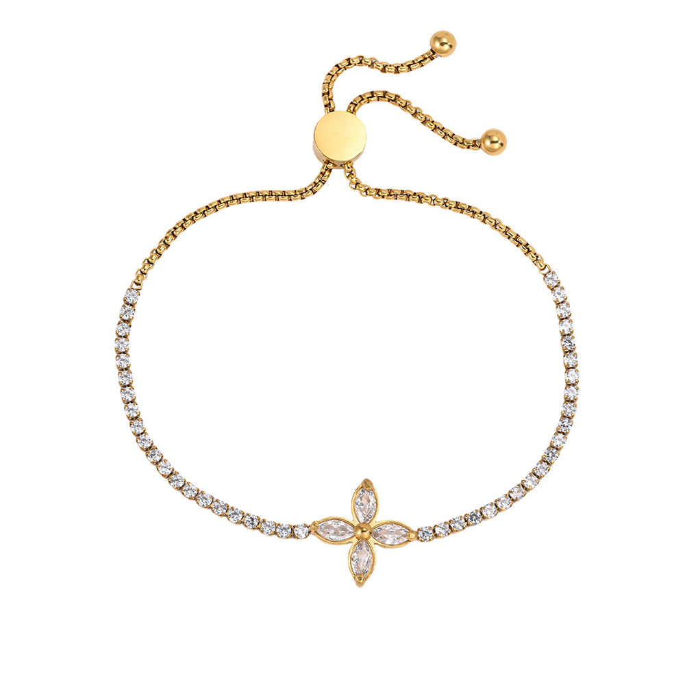 Stainless steel bracelet, adjustable, with a sparkling shamrock