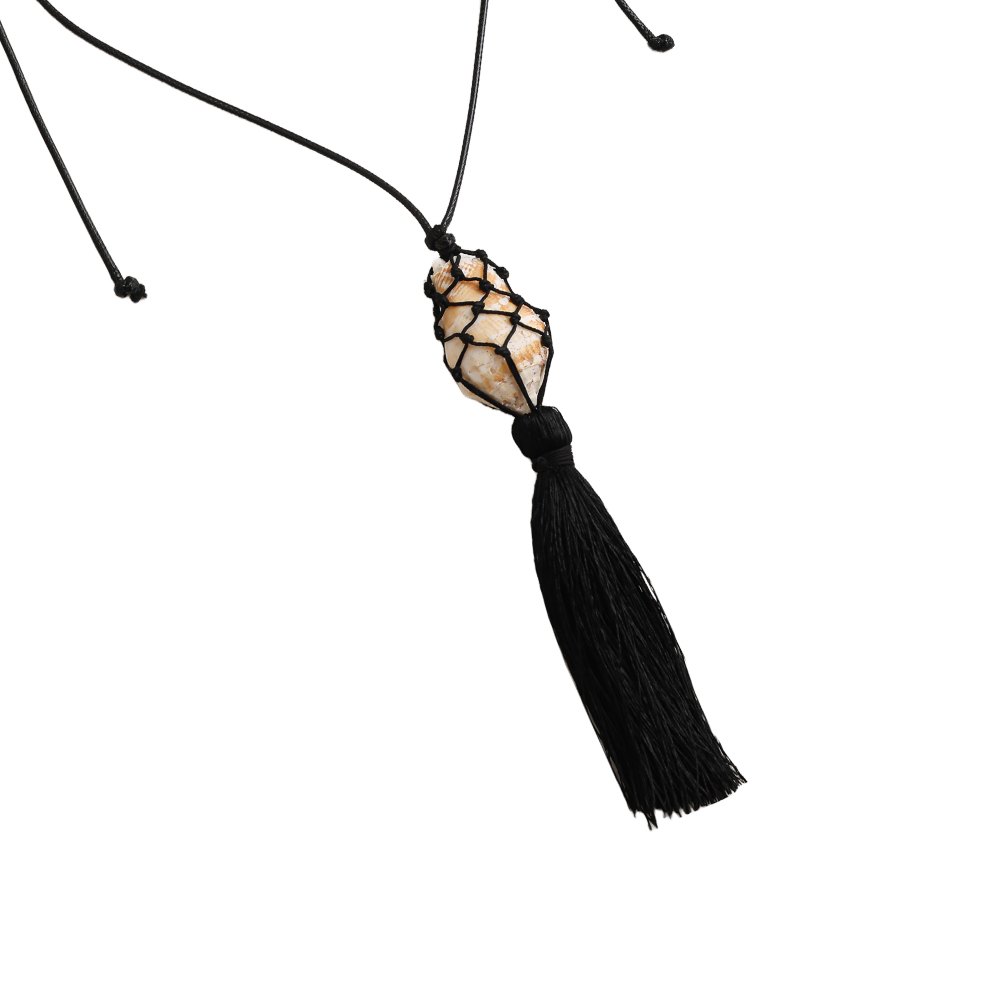 90cm shells in net and tassels polyester cord necklace