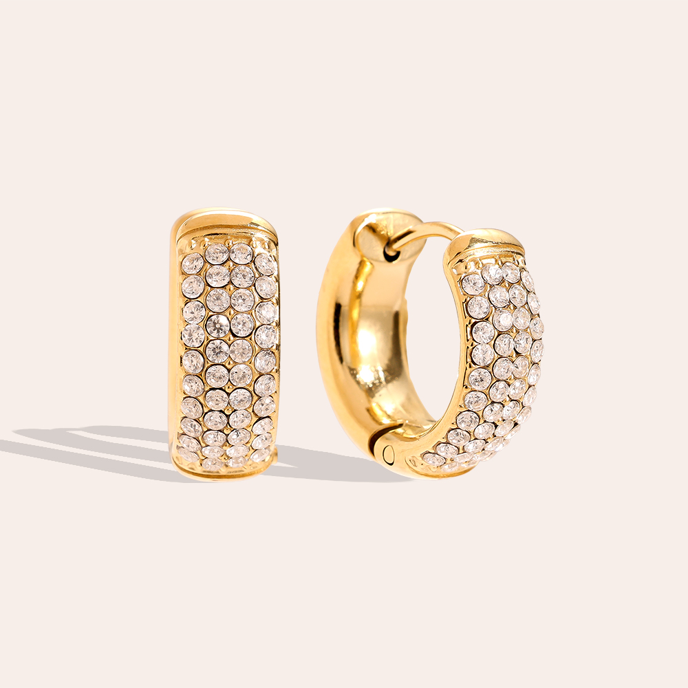 Stainless steel earrings 1.0cm 4 Lines Diamond