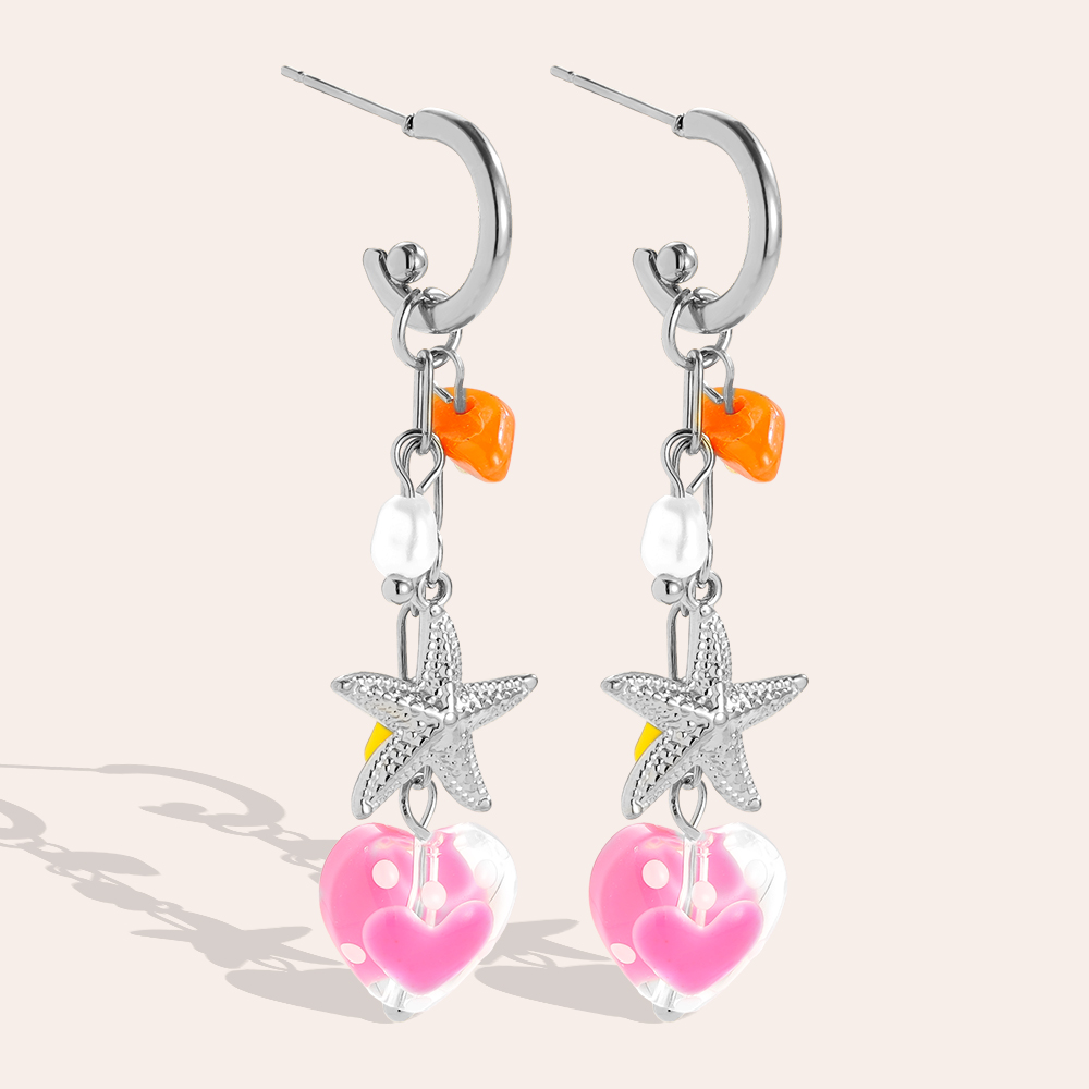 Stainless steel earrings 56*12mm acrylic heart and starfish