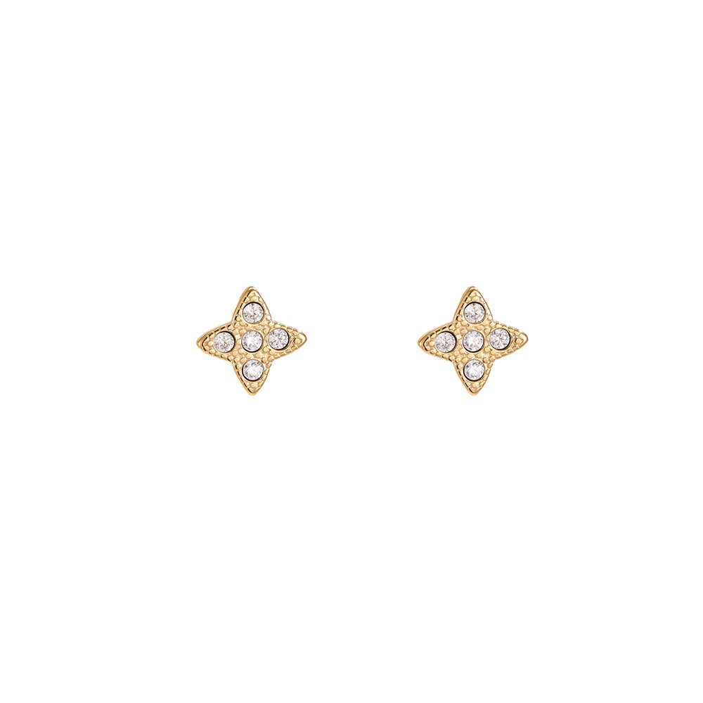 Stainless steel earrings, 5 mm, with delicate cubic zirconia in a cloverleaf design