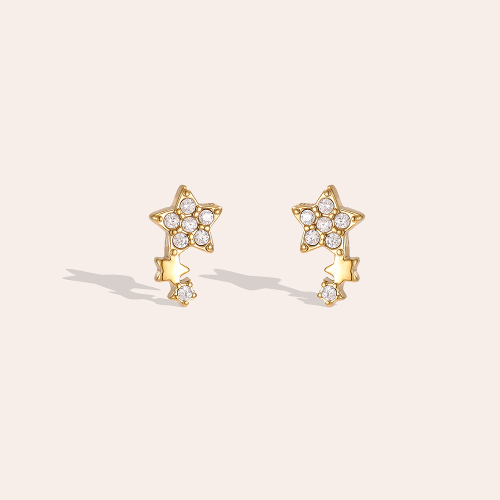 Stainless steel earrings, 8mm cubic zirconia star